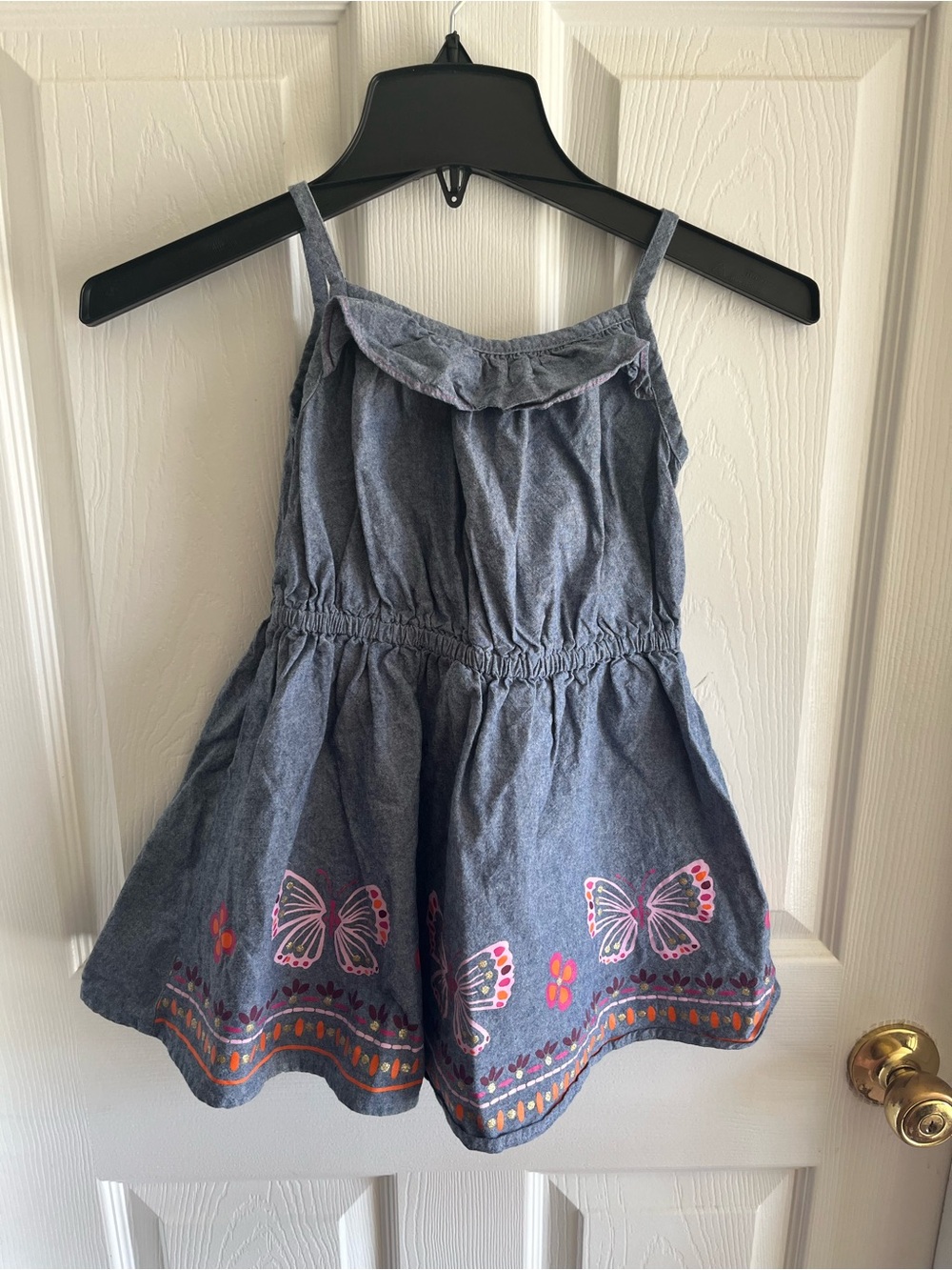 EUC Girl’s Gymboree Lightweight Denim Butterfly Embroidered Sundress size 5